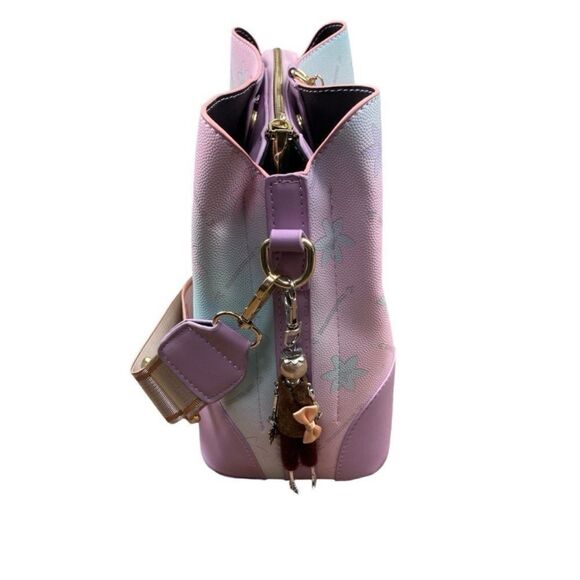 3 Pocket Elegant lotus flower multicolor charm Bucket Bag - Picture 2 of 5